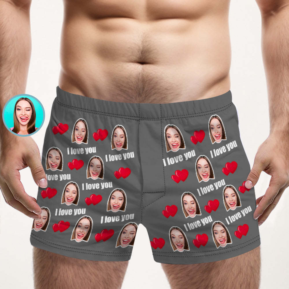 Custom Face Multicolor I Love You Boxer Shorts Personalized Photo Underwear Gift for Him - MyFaceBoxerUK