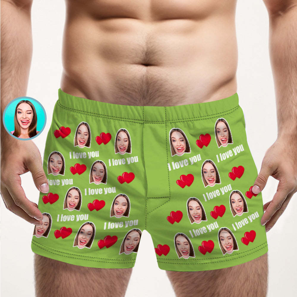 Custom Face Multicolor I Love You Boxer Shorts Personalized Photo Underwear Gift for Him - MyFaceBoxerUK