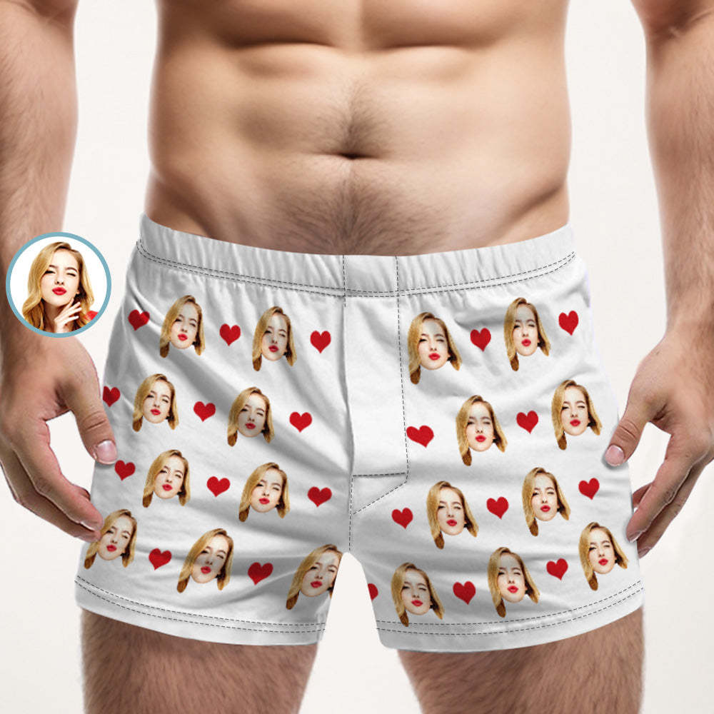 Custom Face Multicolor Boxer Shorts Love Hearts Personalized Photo Underwear Gift for Him - MyFaceBoxerUK