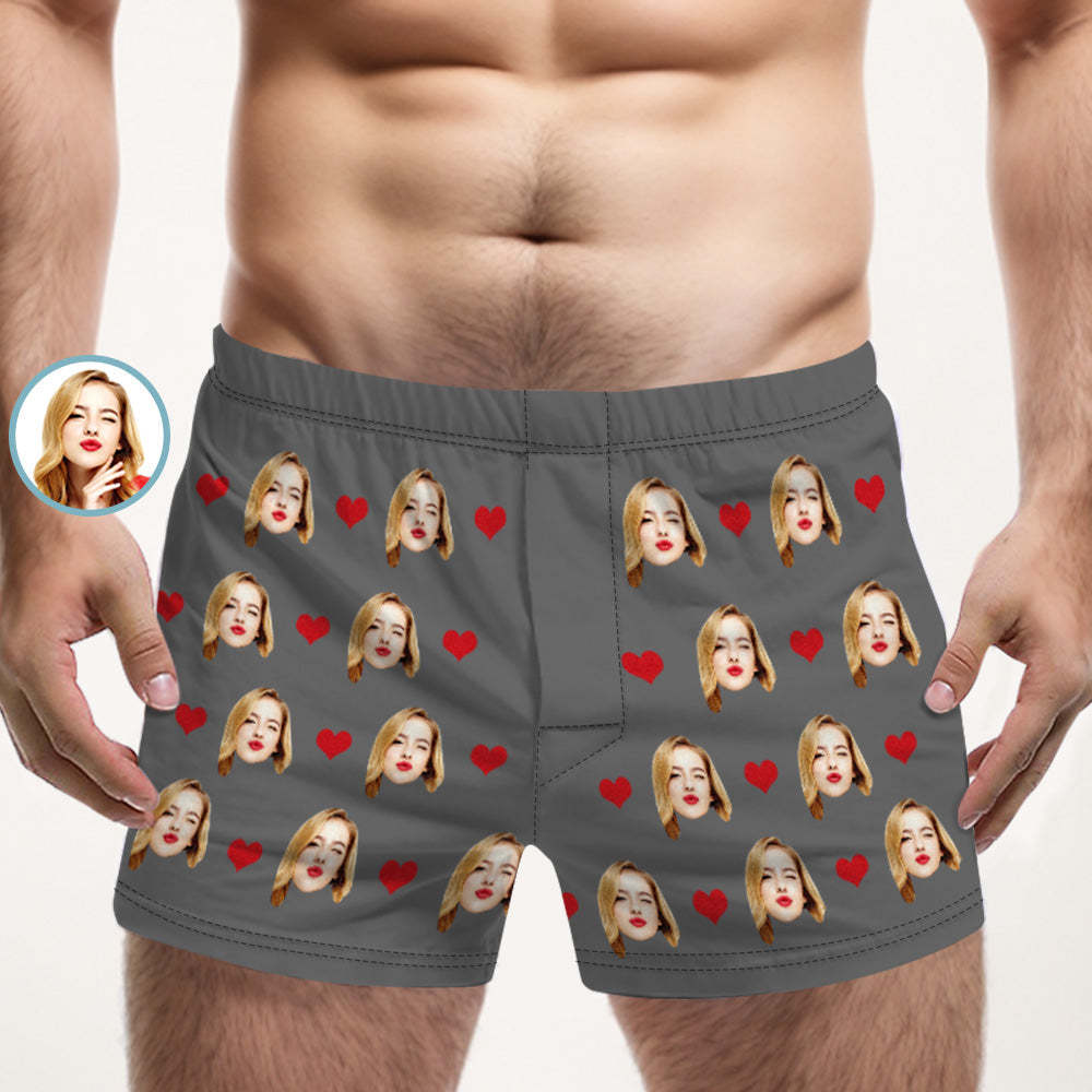 Custom Face Multicolor Boxer Shorts Love Hearts Personalized Photo Underwear Gift for Him - MyFaceBoxerUK