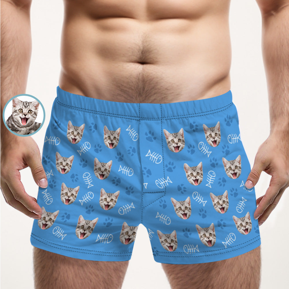 Custom Cat Face Multicolor Boxer Shorts Personalized Casual Underwear Gift for Him	 - MyFaceBoxerUK