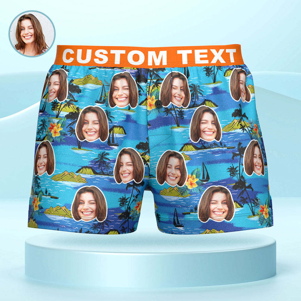Custom Face Hawaiian Landscape Boxer Shorts Personalized Waistband Casual Underwear for Him - MyFaceBoxerUK