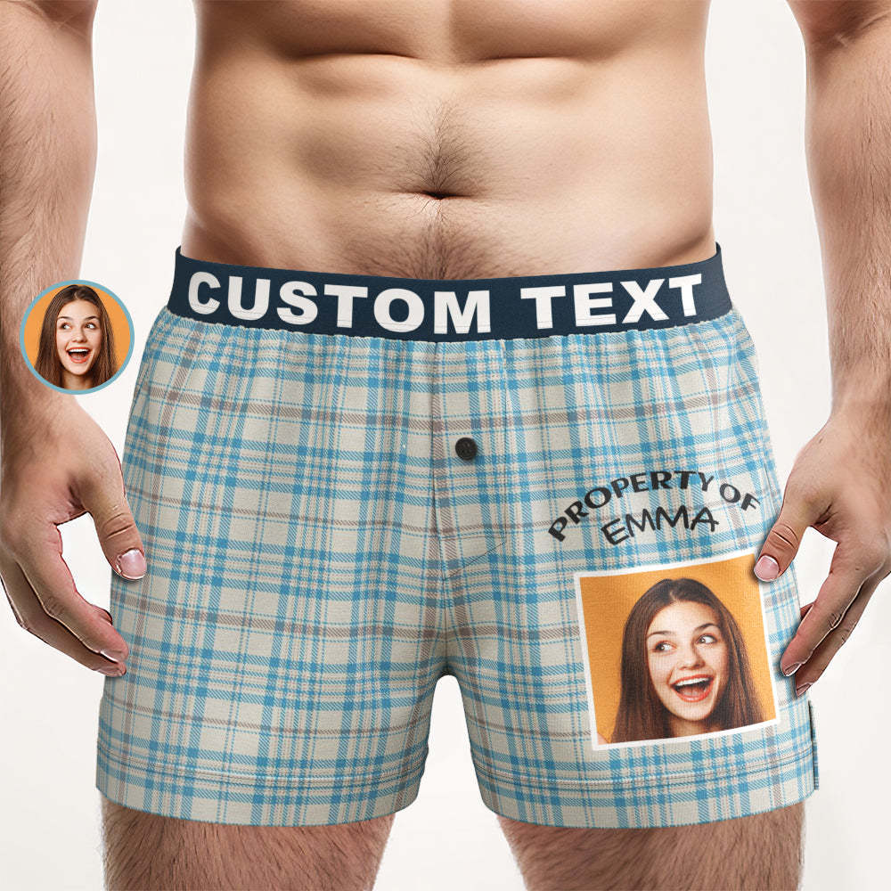 Custom Photo Striped Plaid Patterned Boxer Shorts Personalized Waistband Casual Underwear for Him - MyFaceBoxerUK
