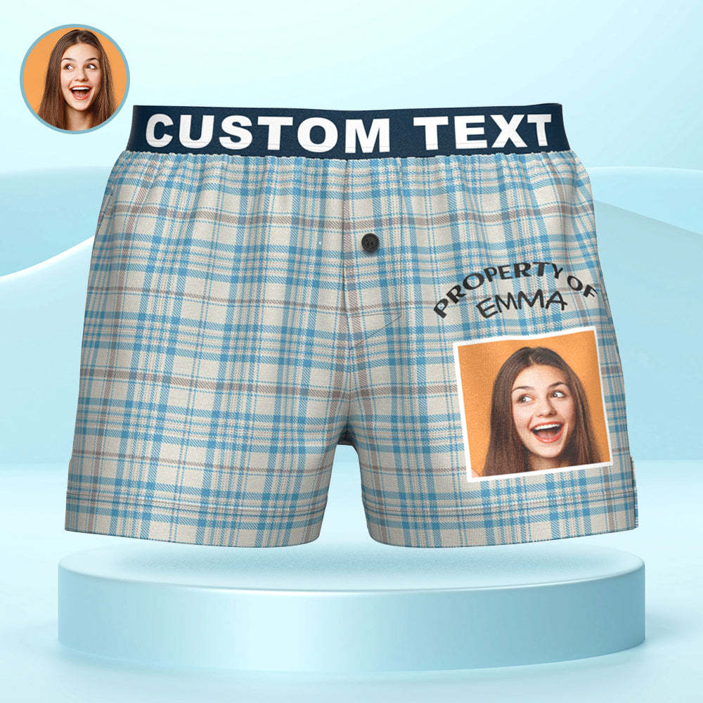 Custom Photo Striped Plaid Patterned Boxer Shorts Personalized Waistband Casual Underwear for Him	 - MyFaceBoxerUK