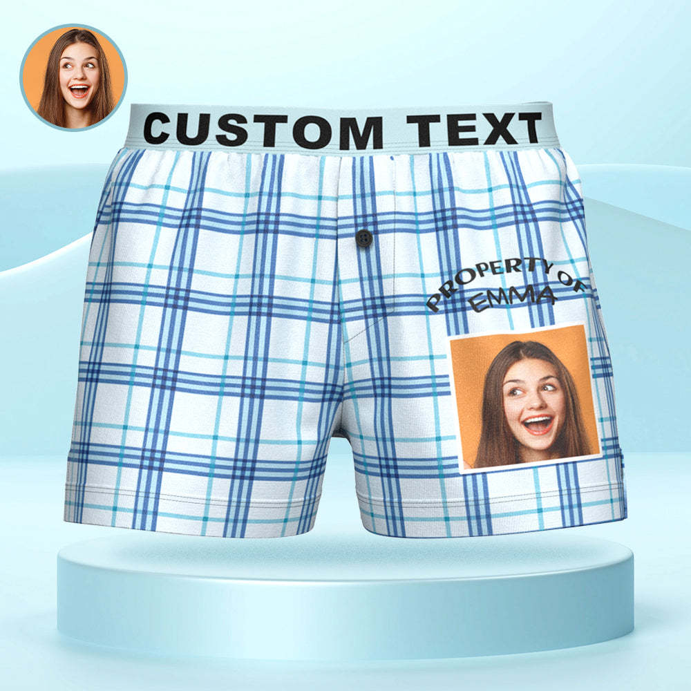 Custom Photo Striped Plaid Patterned Boxer Shorts Personalized Waistband Casual Underwear for Him - MyFaceBoxerUK