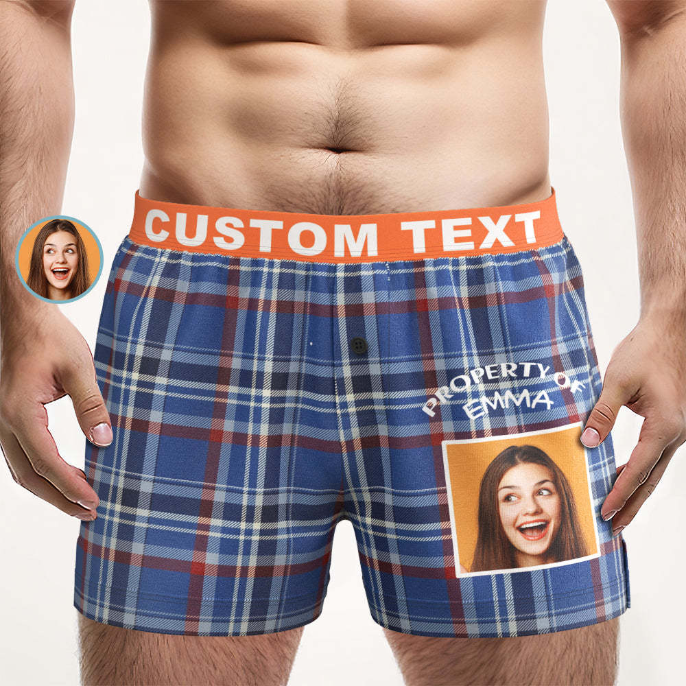 Custom Photo Striped Plaid Patterned Boxer Shorts Personalized Waistband Casual Underwear for Him - MyFaceBoxerUK