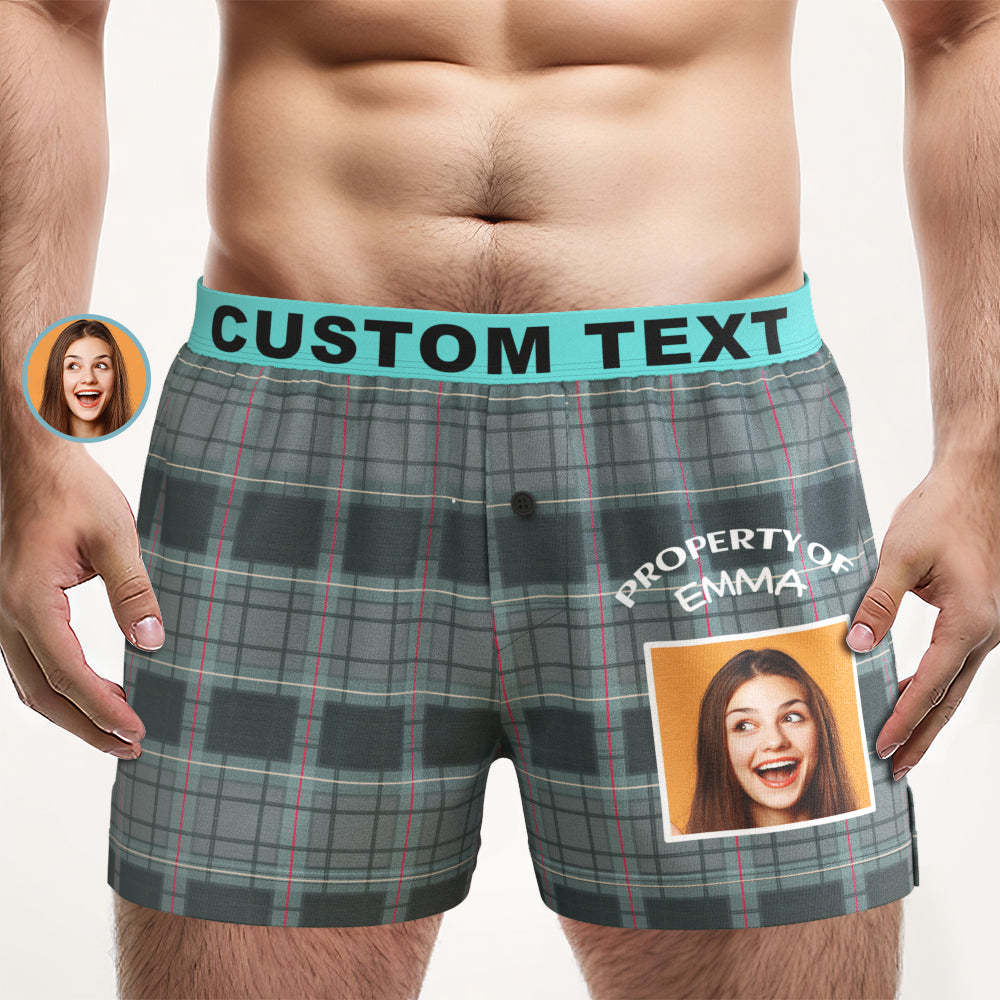 Custom Photo Striped Plaid Patterned Boxer Shorts Personalized Waistband Casual Underwear for Him	 - MyFaceBoxerUK