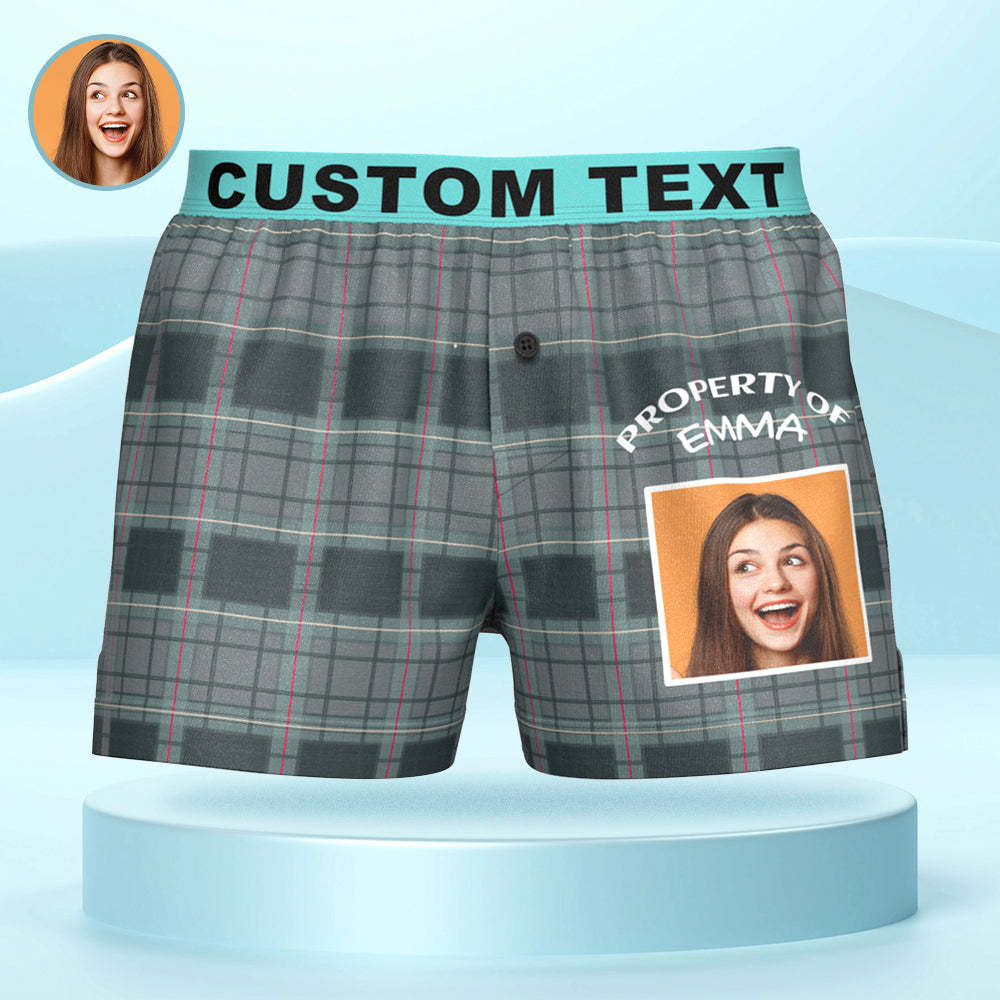Custom Photo Striped Plaid Patterned Boxer Shorts Personalized Waistband Casual Underwear for Him - MyFaceBoxerUK