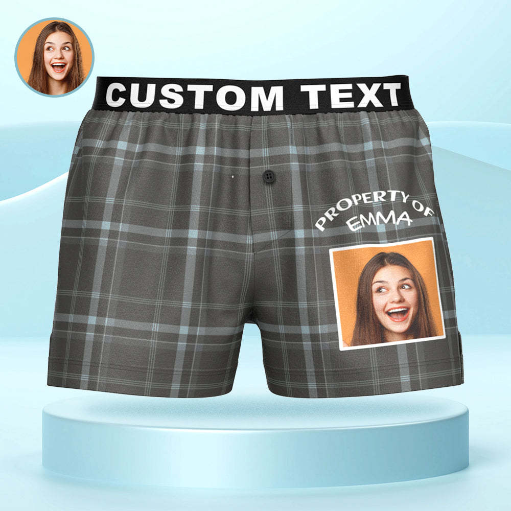 Custom Photo Striped Plaid Patterned Boxer Shorts Personalized Waistband Casual Underwear for Him - MyFaceBoxerUK