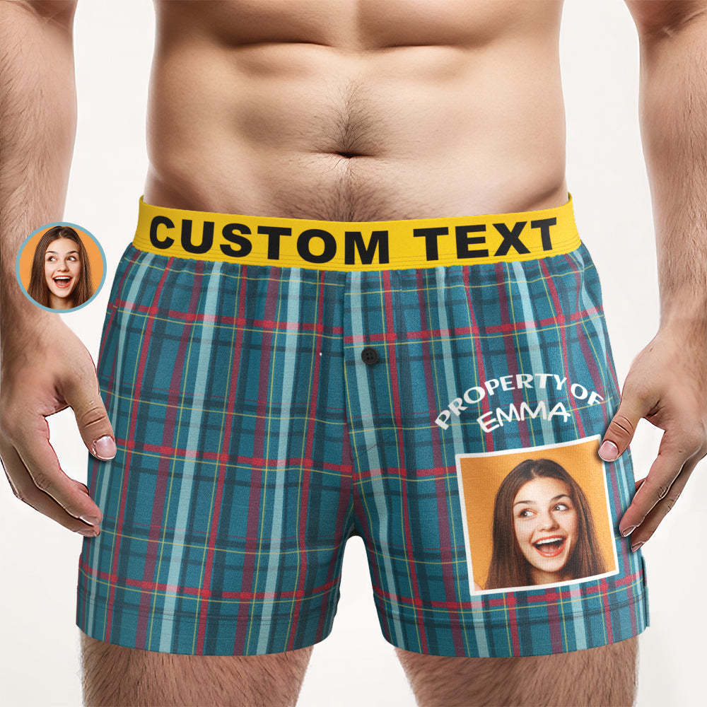 Custom Photo Striped Plaid Patterned Boxer Shorts Personalized Waistband Casual Underwear for Him - MyFaceBoxerUK