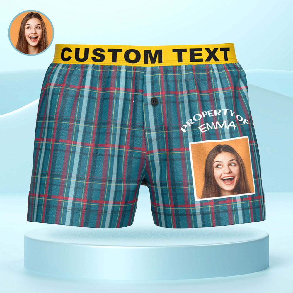 Custom Photo Striped Plaid Patterned Boxer Shorts Personalized Waistband Casual Underwear for Him	 - MyFaceBoxerUK