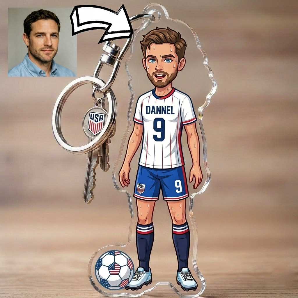 Custom Cartoon National Team Player Acrylic Keychain - Personalized Football / Soccer Fan Gift