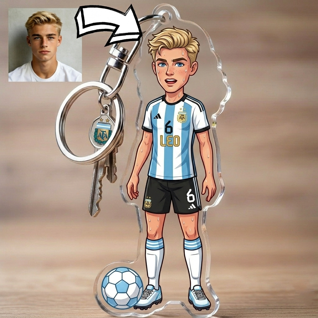 Custom Cartoon National Team Player Acrylic Keychain - Personalized Football / Soccer Fan Gift