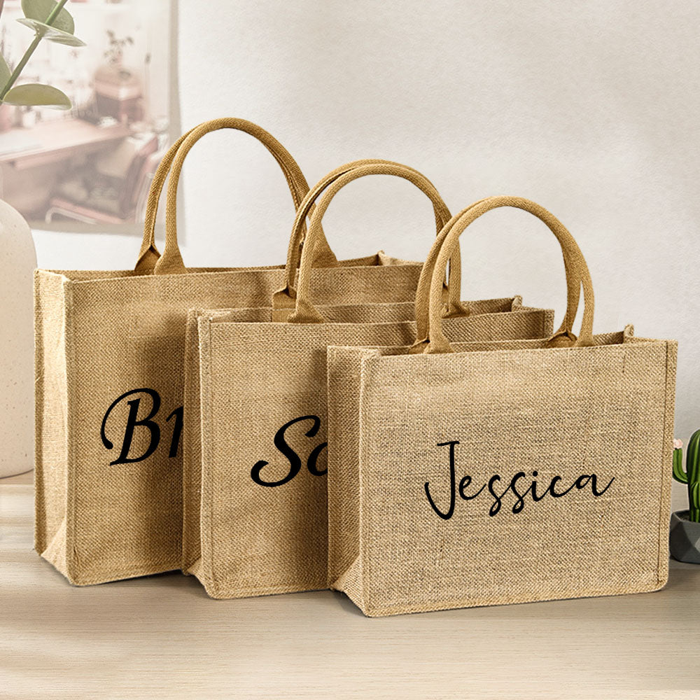 Personalized Burlap Bags Custom Name Monogram Beach Tote Bag Gift for Her