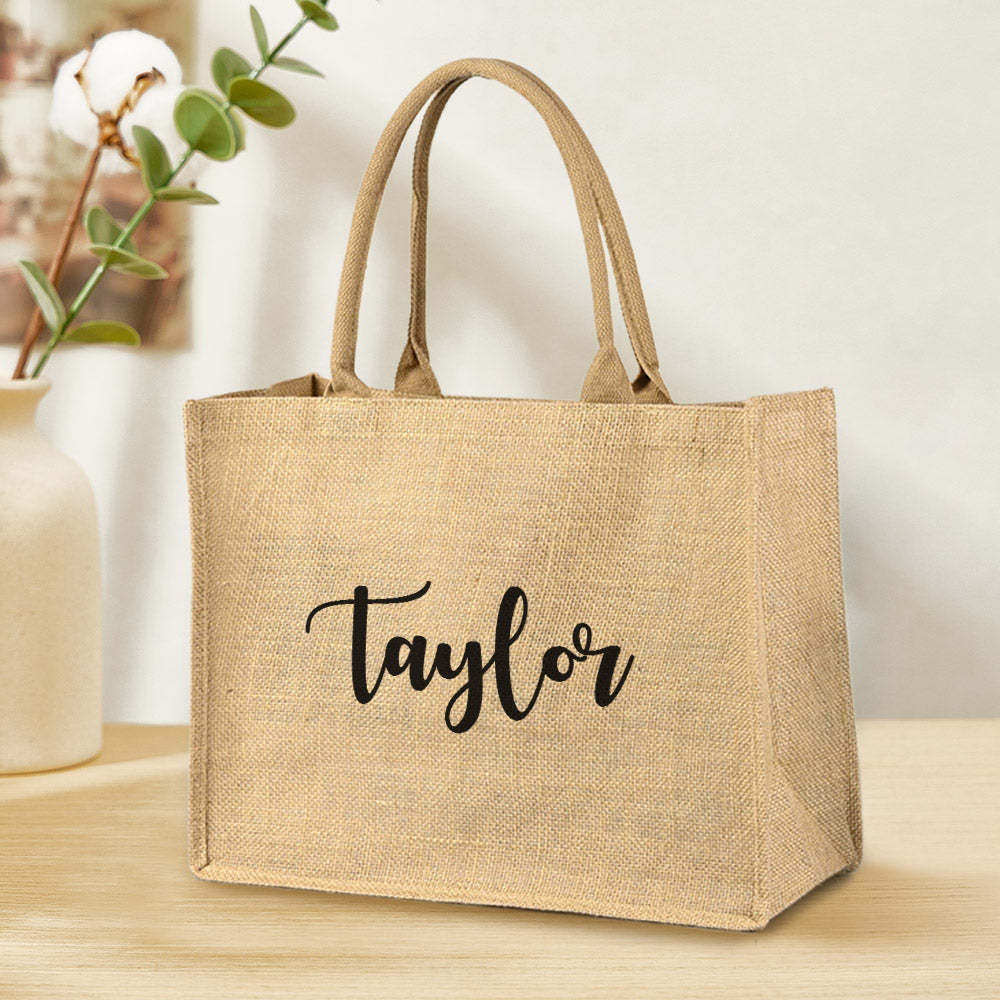 Personalized Burlap Bags Custom Name Monogram Beach Tote Bag Gift for Her - MyFaceBoxerUK