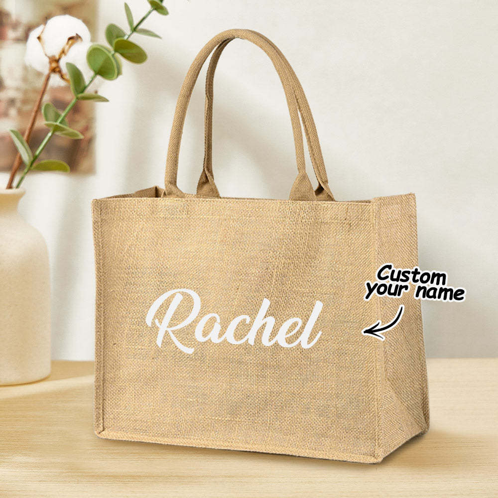 Personalized Burlap Bags Custom Name Monogram Beach Tote Bag Gift for Her - MyFaceBoxerUK