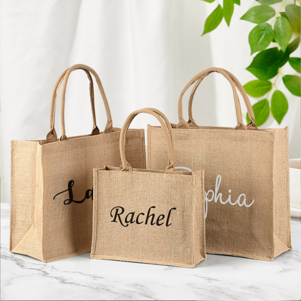 Personalized Burlap Bags Custom Name Monogram Beach Tote Bag Gift for Her