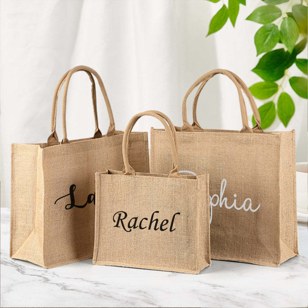 Personalized Burlap Bags Custom Name Monogram Beach Tote Bag Gift for Her - MyFaceBoxerUK