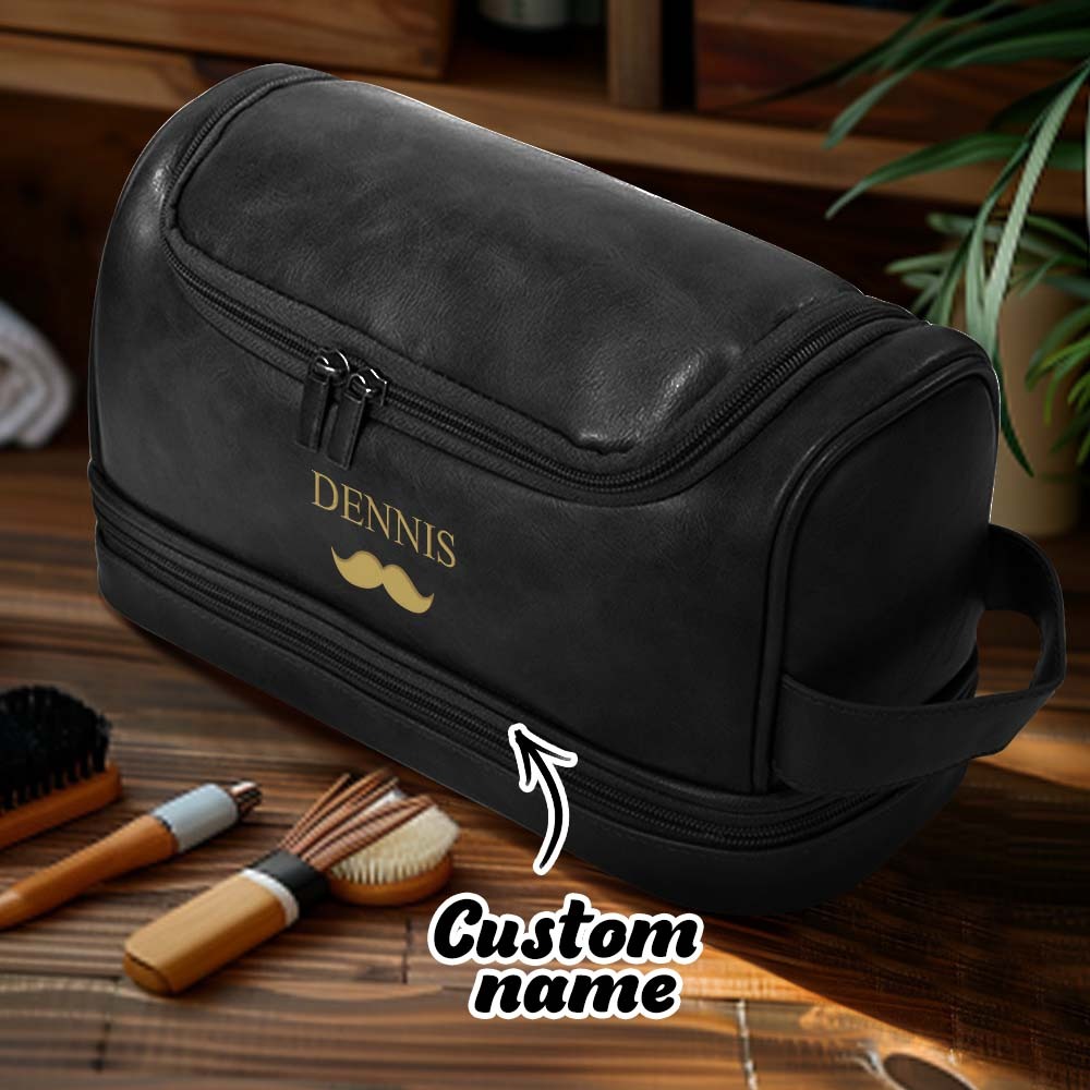 Custom Men's Leather Toiletry Bag Personalized Name Unique Gift for Dad - MyFaceBoxerUK