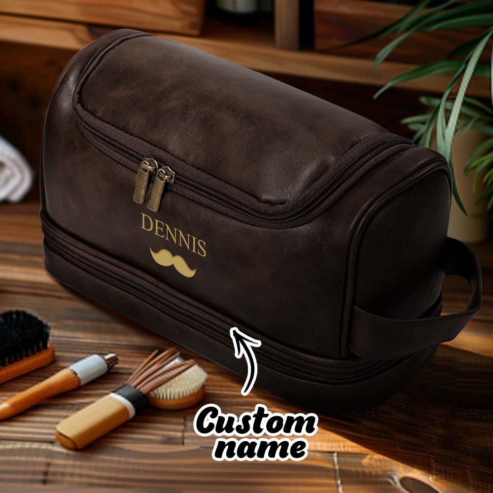 Custom Men's Leather Toiletry Bag Personalized Name Unique Gift for Dad - MyFaceBoxerUK