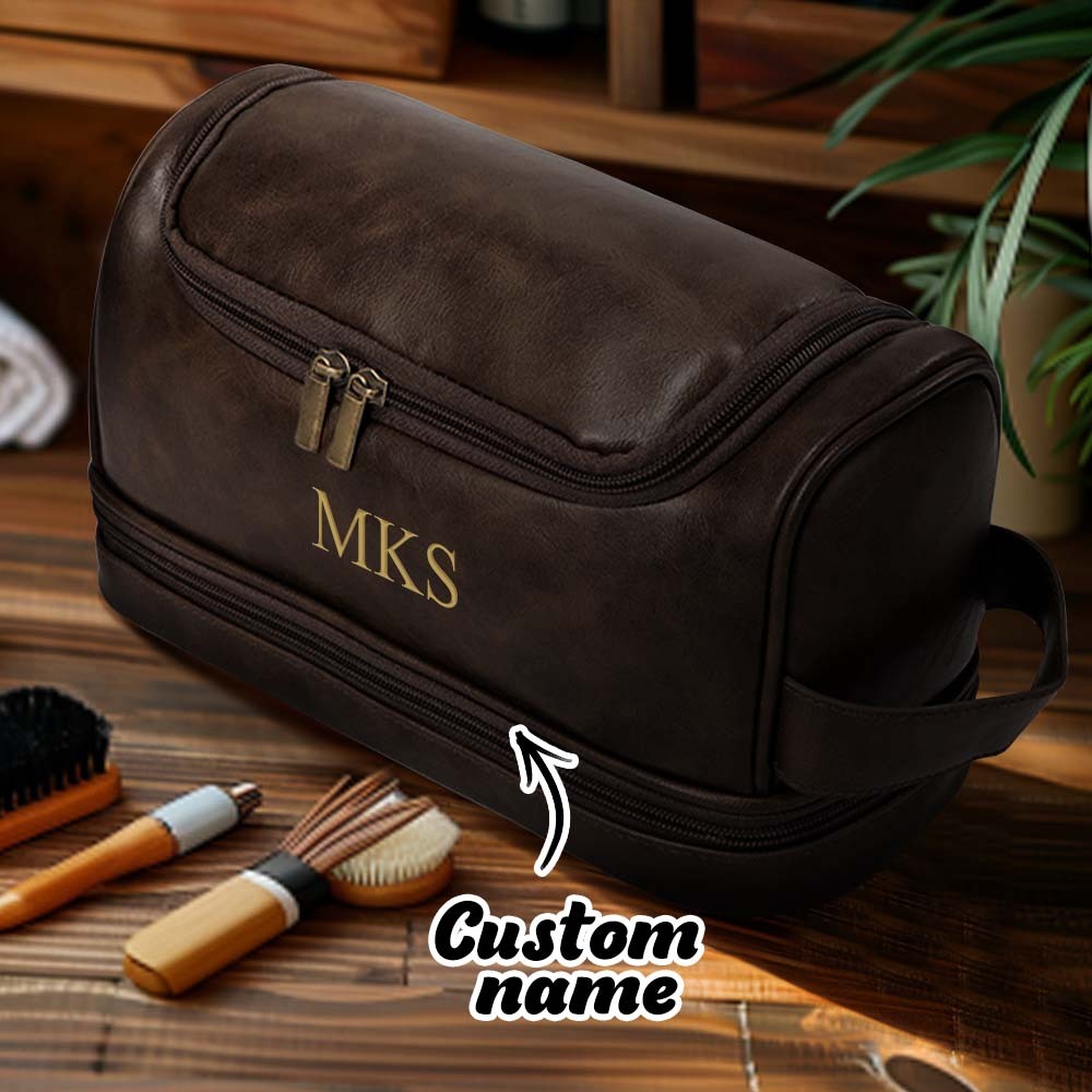 Custom Men's Leather Toiletry Bag Personalized Name Unique Gift for Dad - MyFaceBoxerUK