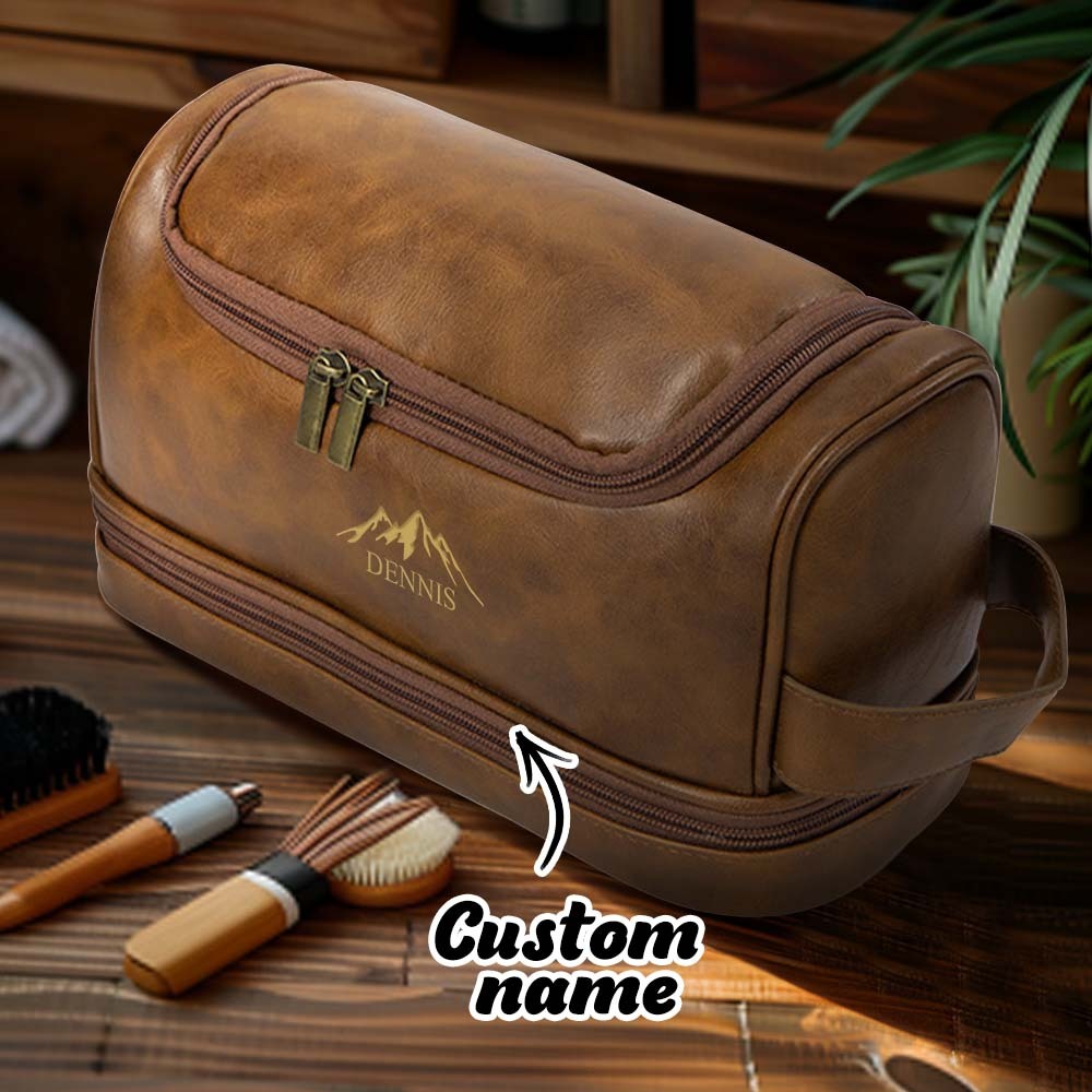 Custom Men's Leather Toiletry Bag Personalized Name Unique Gift for Dad - MyFaceBoxerUK