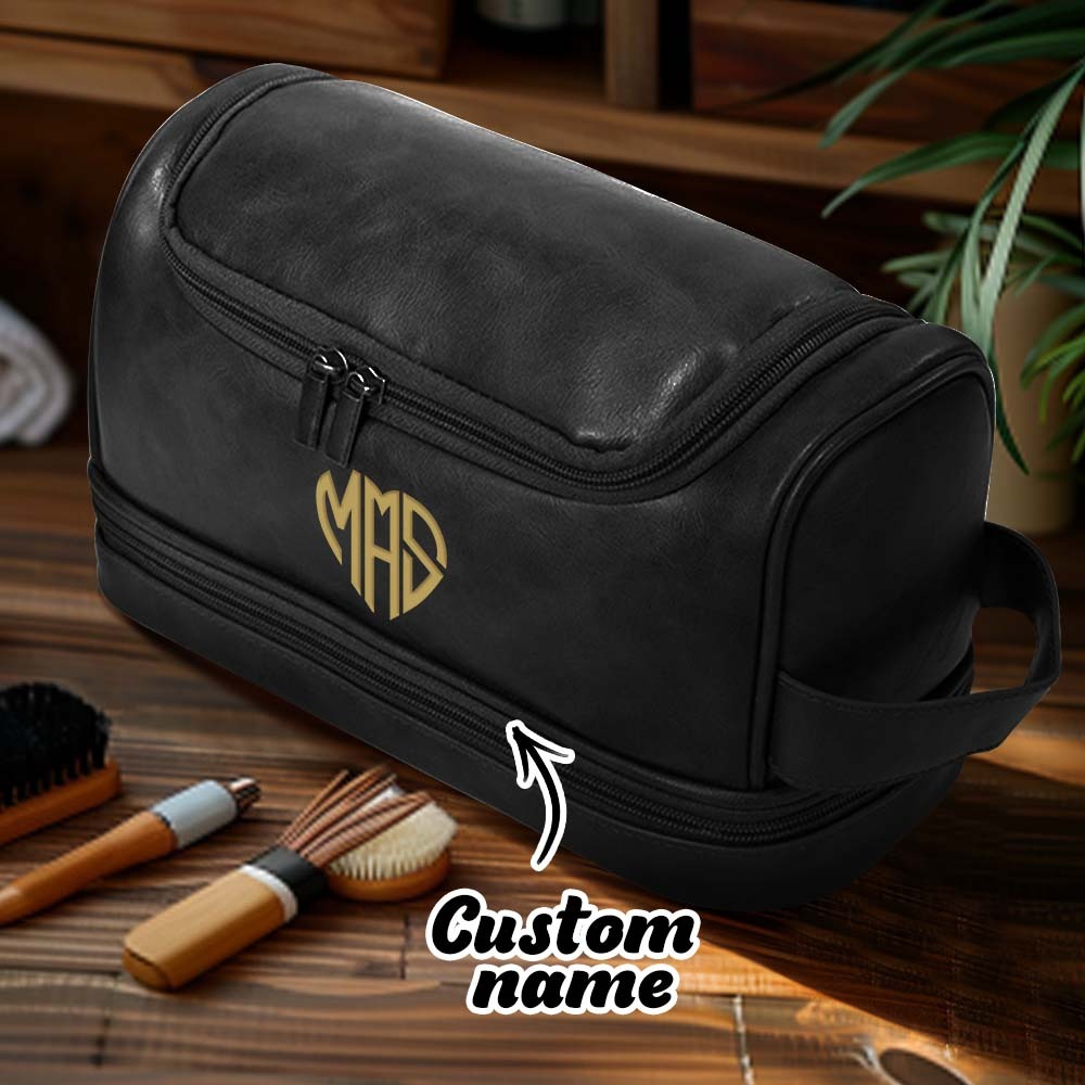 Custom Men's Leather Toiletry Bag Personalized Name Unique Gift for Dad - MyFaceBoxerUK