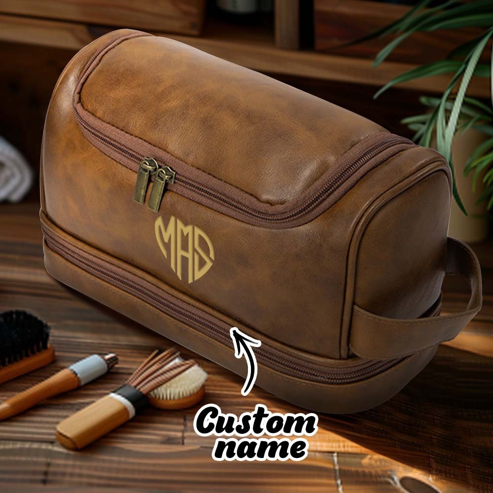 Custom Men's Leather Toiletry Bag Personalized Name Unique Gift for Dad - MyFaceBoxerUK