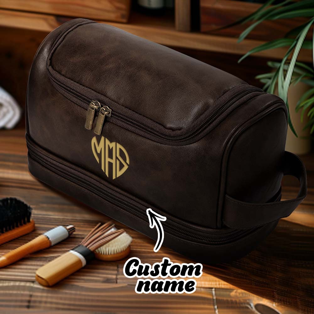 Custom Men's Leather Toiletry Bag Personalized Name Unique Gift for Dad - MyFaceBoxerUK