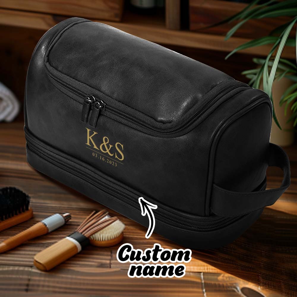 Custom Men's Leather Toiletry Bag Personalized Name Unique Gift for Dad - MyFaceBoxerUK