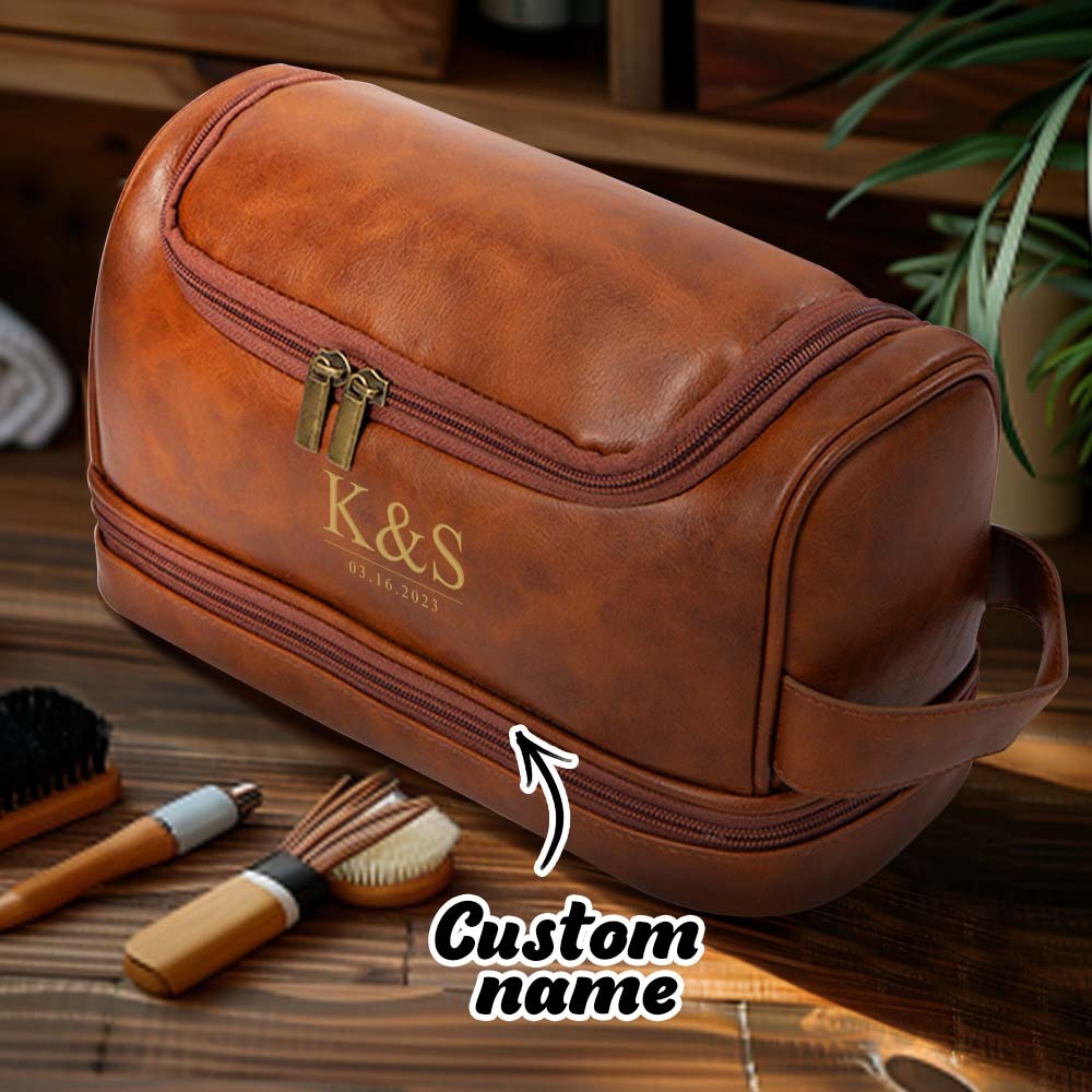 Custom Men's Leather Toiletry Bag Personalized Name Unique Gift for Dad - MyFaceBoxerUK