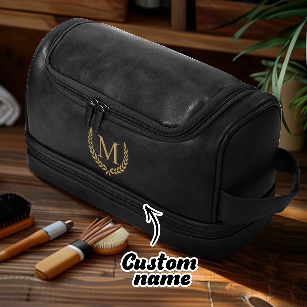 Custom Men's Leather Toiletry Bag Personalized Name Unique Gift for Dad - MyFaceBoxerUK