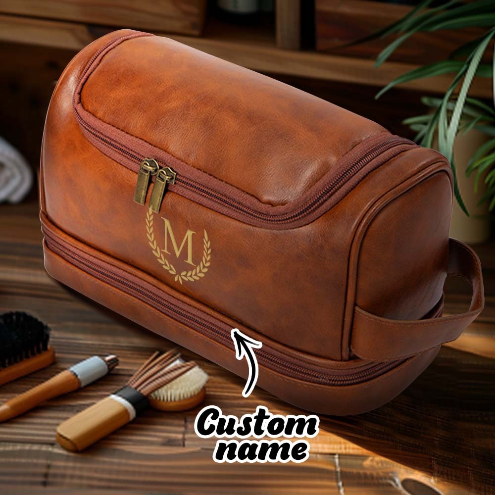 Custom Men's Leather Toiletry Bag Personalized Name Unique Gift for Dad - MyFaceBoxerUK