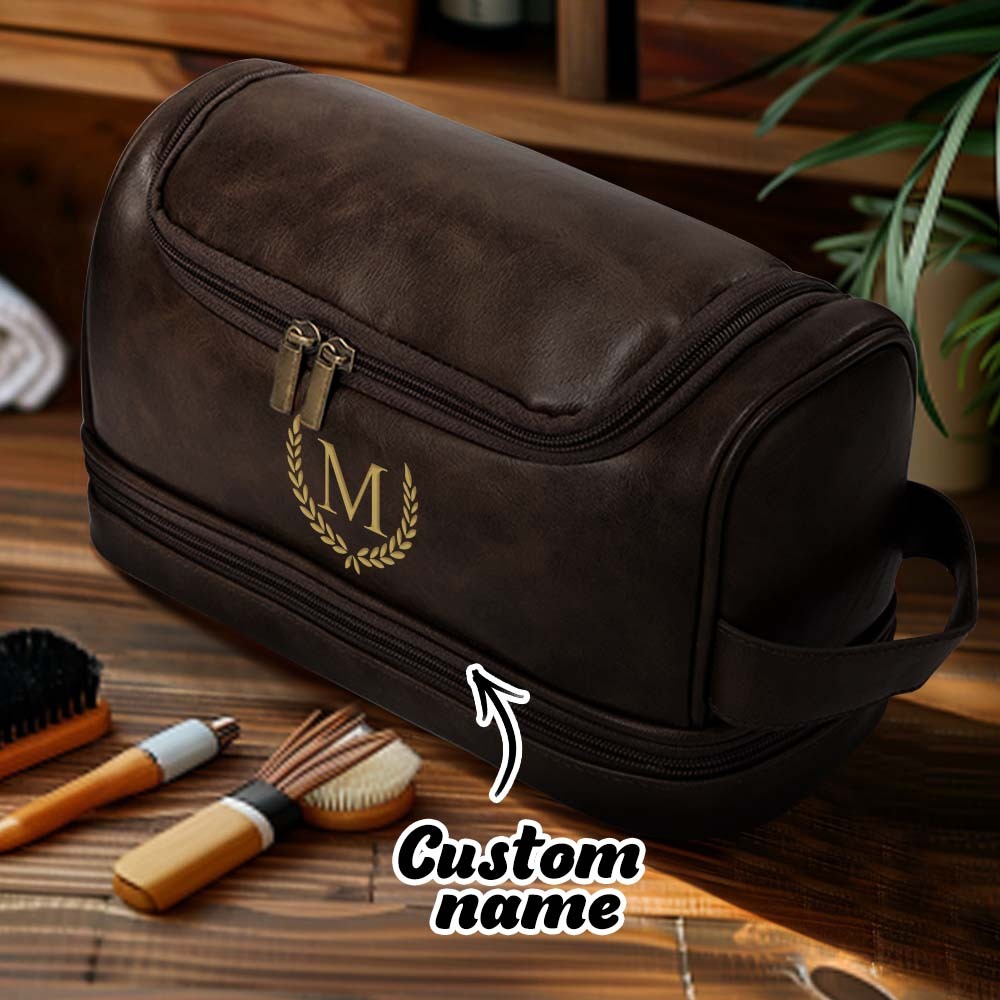 Custom Men's Leather Toiletry Bag Personalized Name Unique Gift for Dad - MyFaceBoxerUK