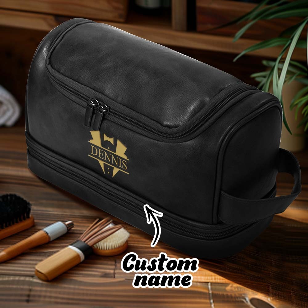 Custom Men's Leather Toiletry Bag Personalized Name Unique Gift for Dad - MyFaceBoxerUK