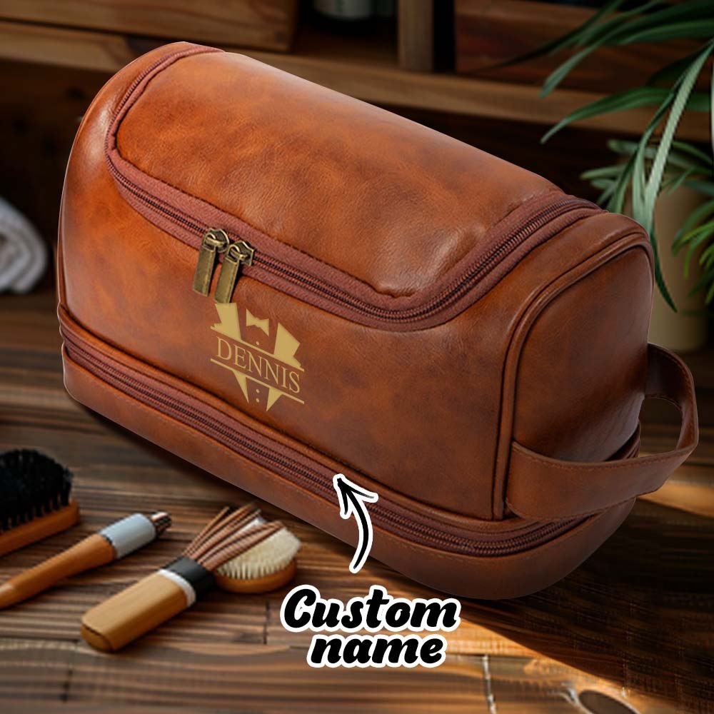 Custom Men's Leather Toiletry Bag Personalized Name Unique Gift for Dad - MyFaceBoxerUK