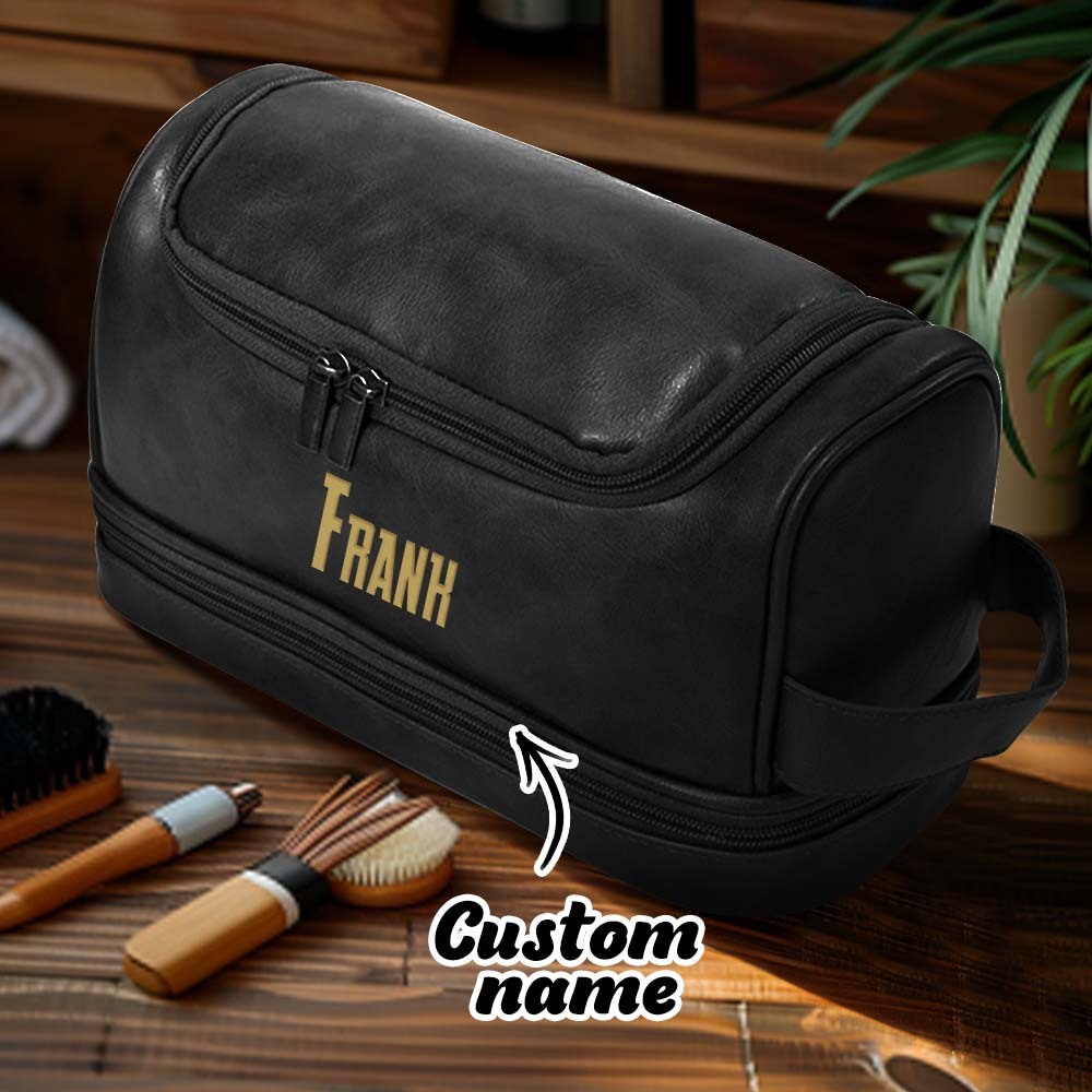 Custom Men's Leather Toiletry Bag Personalized Name Unique Gift for Dad - MyFaceBoxerUK