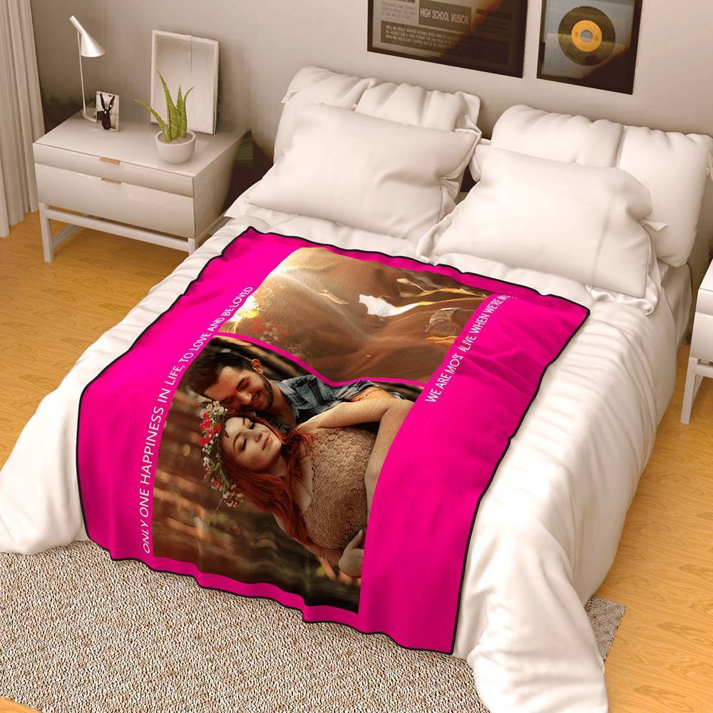 Personalised Photo Blanket Fleece with Text - 2 Photos - MyFaceBoxerUK