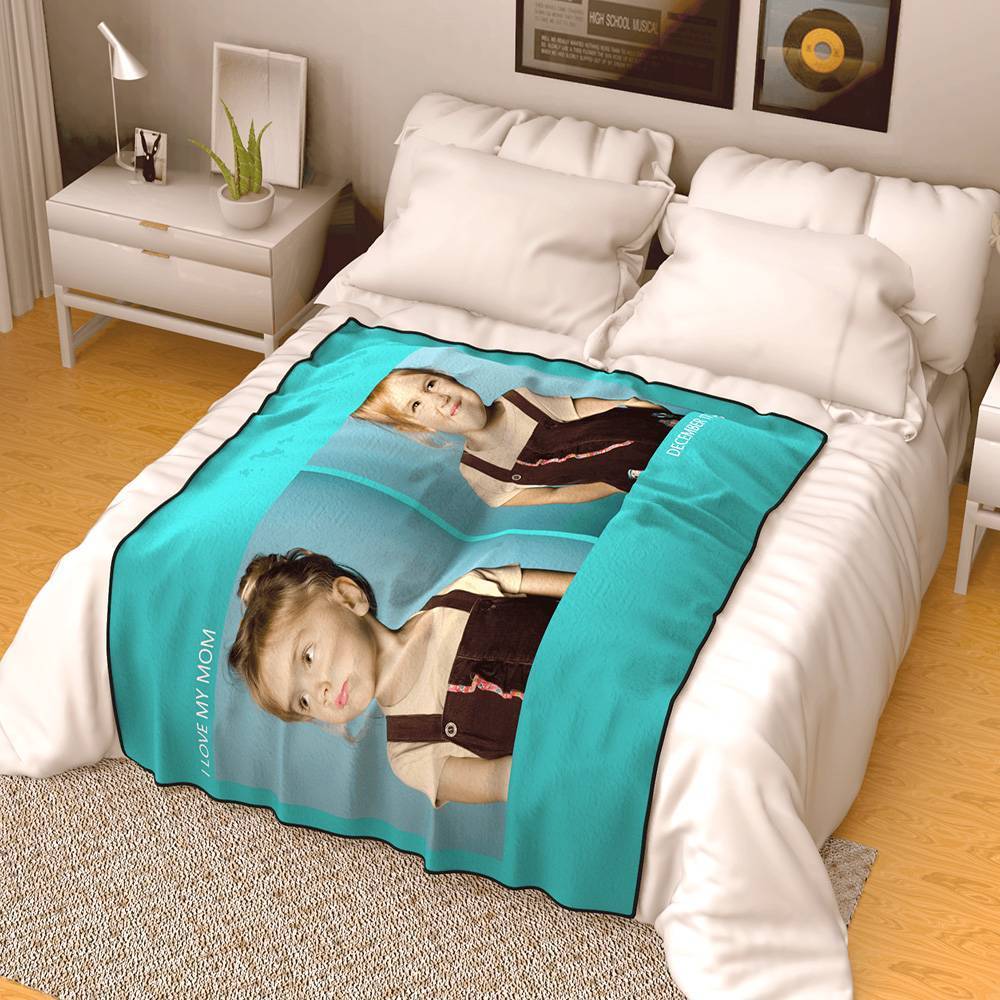 Personalised Photo Blanket Fleece with Text - 2 Photos - MyFaceBoxerUK