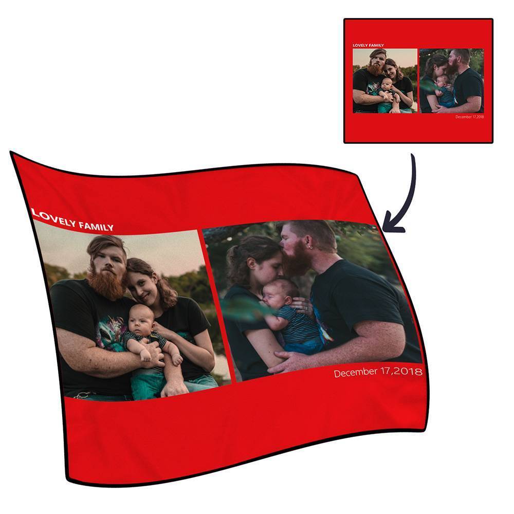 Personalised Photo Blanket Fleece with Text - 2 Photos - MyFaceBoxerUK