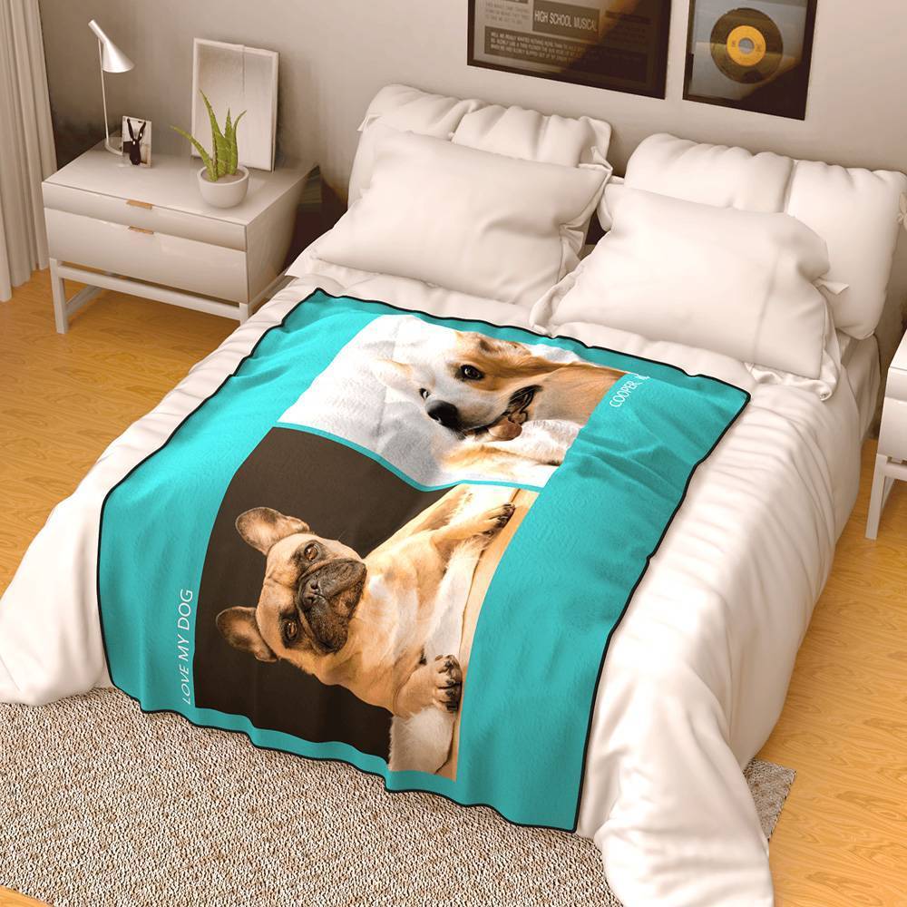 Personalised Photo Blanket Fleece with Text - 2 Photos - MyFaceBoxerUK