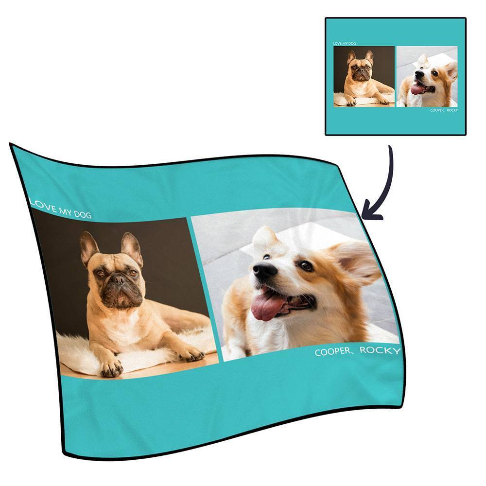 Personalised Photo Blanket Fleece with Text - 2 Photos - MyFaceBoxerUK
