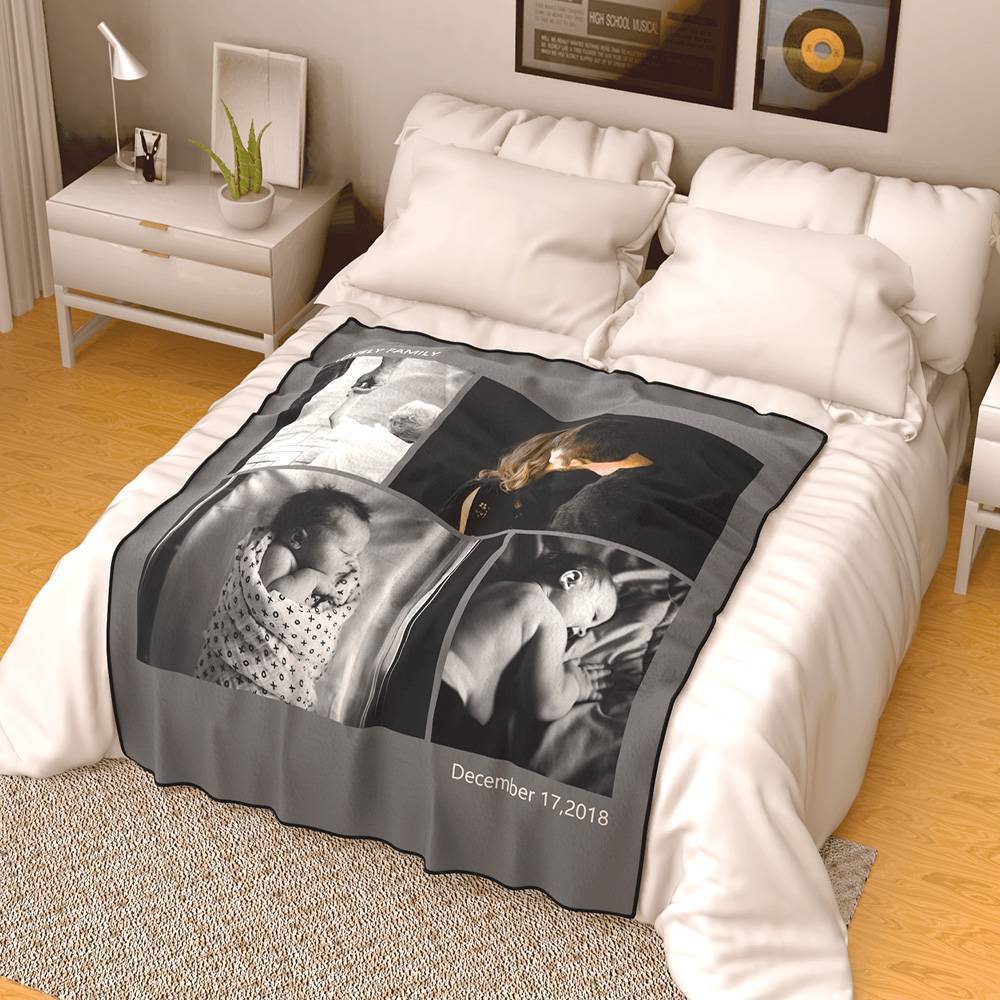 Personalised Photo Blanket Fleece with Text - 4 Photos - MyFaceBoxerUK