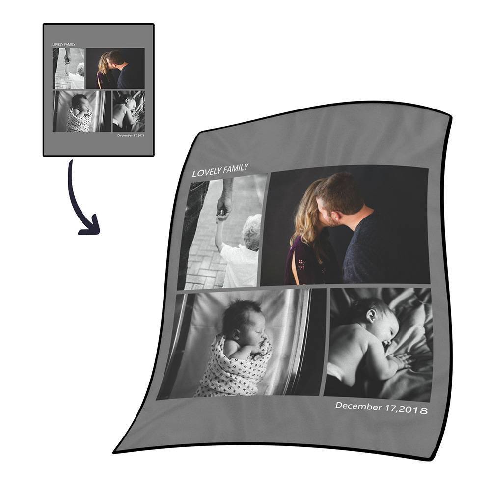 Personalised Photo Blanket Fleece with Text - 4 Photos - MyFaceBoxerUK