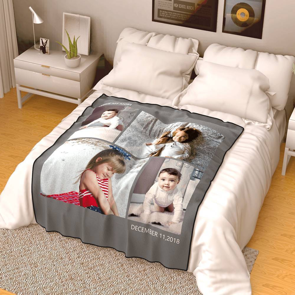 Personalised Photo Blanket Fleece with Text - 4 Photos - MyFaceBoxerUK
