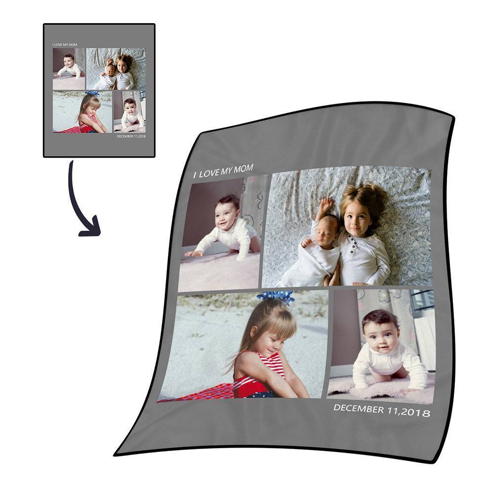 Personalised Photo Blanket Fleece with Text - 4 Photos - MyFaceBoxerUK