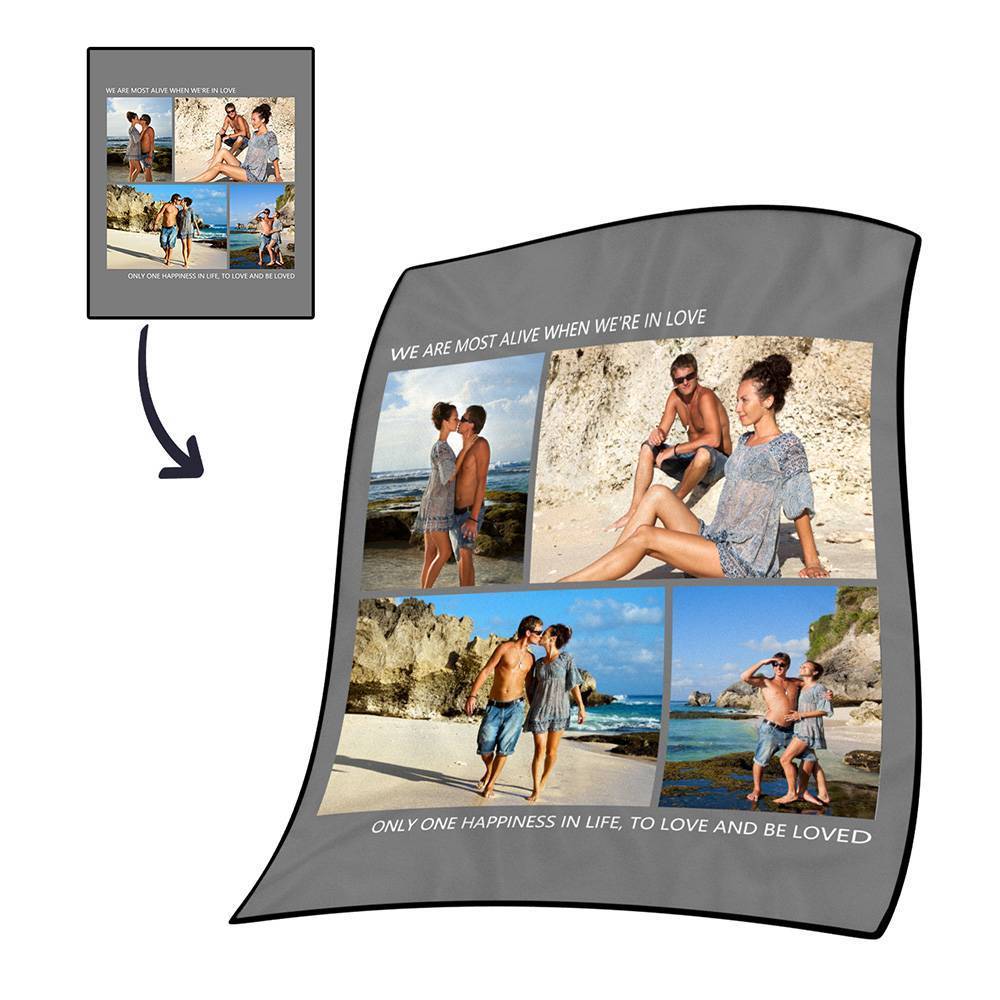 Personalised Photo Blanket Fleece with Text - 4 Photos - MyFaceBoxerUK