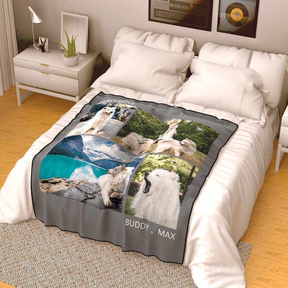Personalised Photo Blanket Fleece with Text - 4 Photos - MyFaceBoxerUK