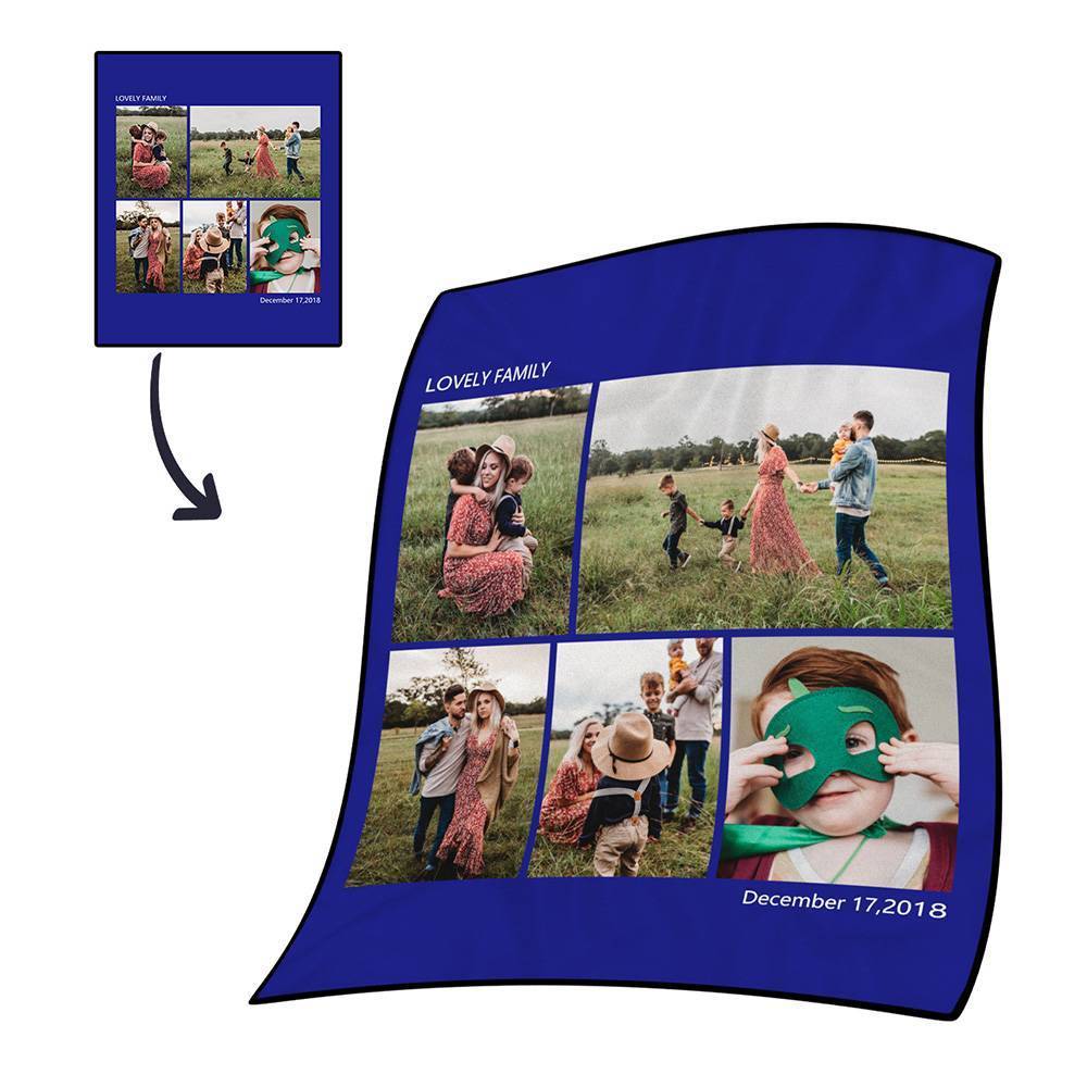 Personalised Photo Blanket Fleece with Text - 5 Photos - MyFaceBoxerUK