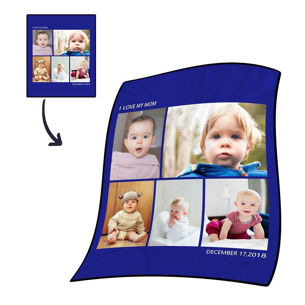 Personalised Photo Blanket Fleece with Text - 5 Photos - MyFaceBoxerUK